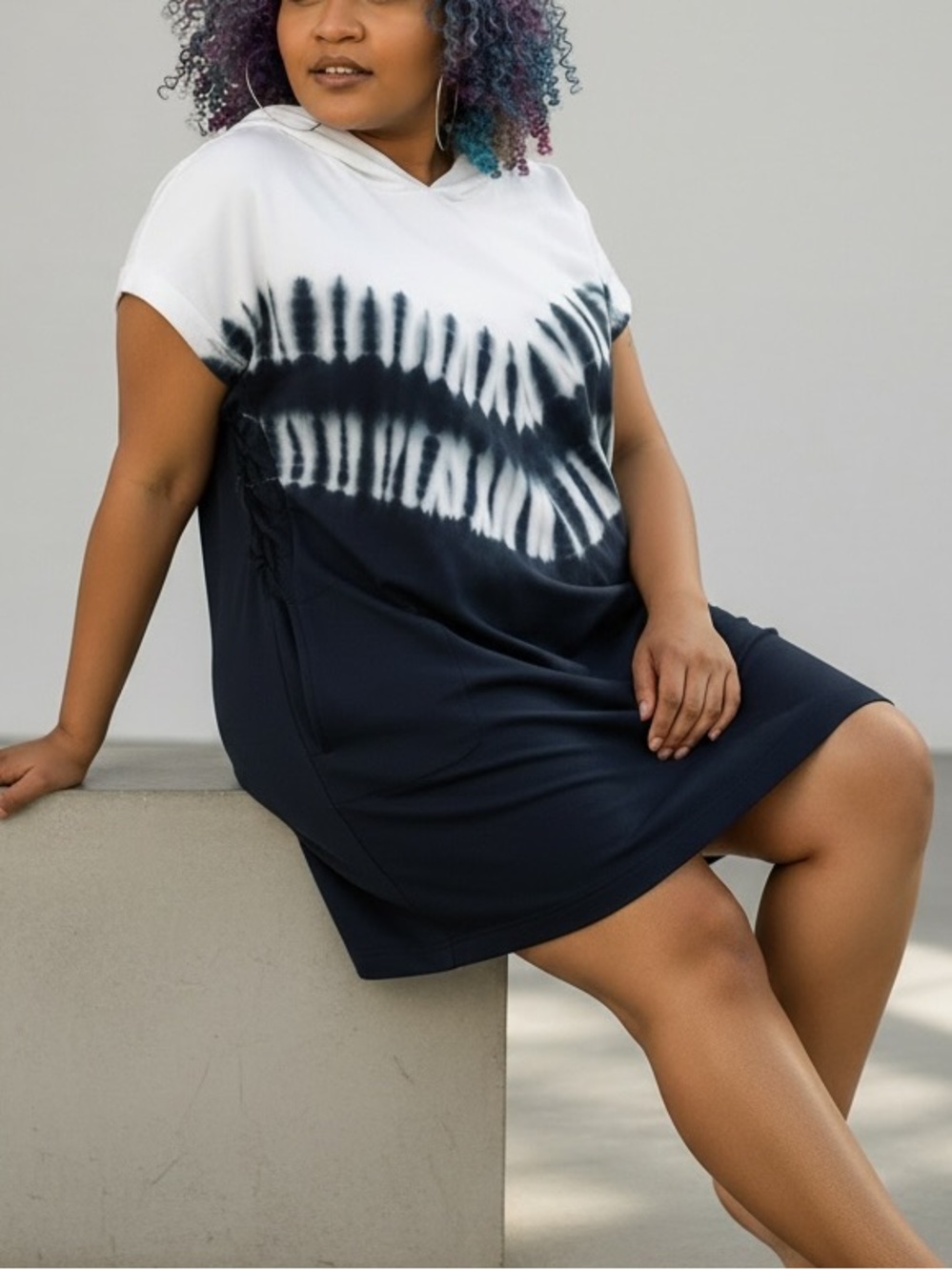Livi by Lane Bryant Tie-Dye Sweatshirt Dress - Black and White - 3x - 22/24